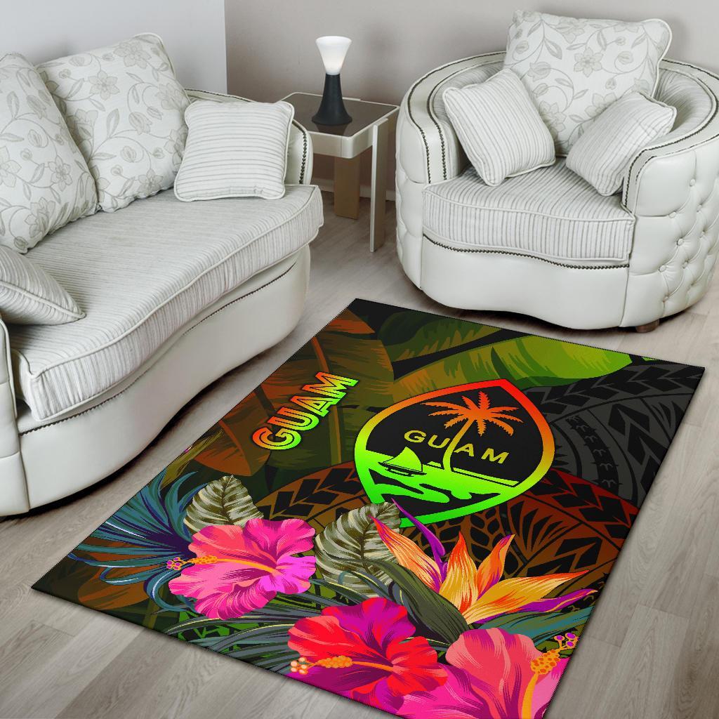 Guam Polynesian Area Rug - Hibiscus and Banana Leaves - Polynesian Pride