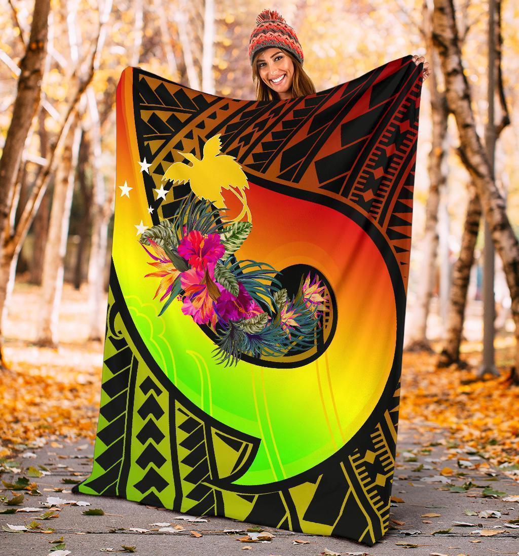 Papua New Guinea Premium Blanket - Polynesian Hook And Hibiscus (Raggae) - Polynesian Pride