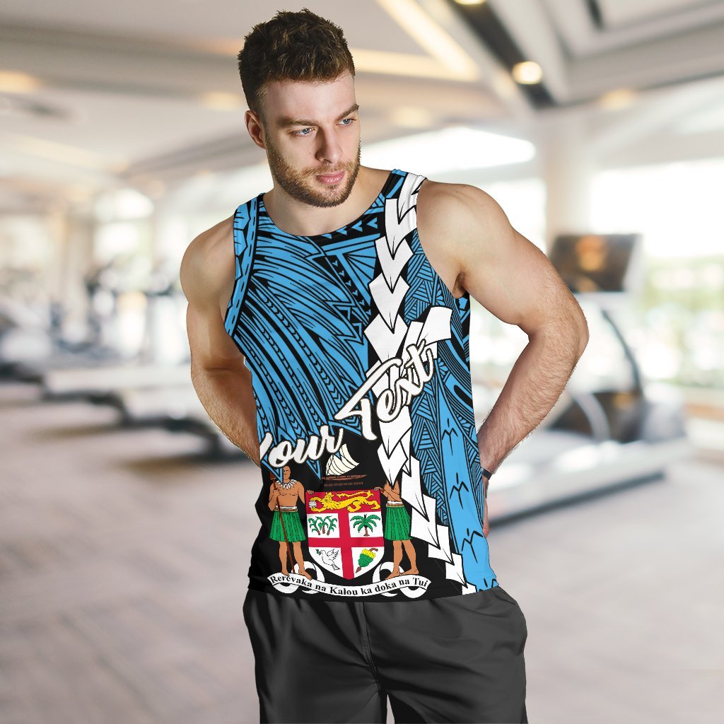 Fiji Polynesian Custom Personalised Men's Tank Top - Tribal Wave Tattoo Flag Style - Polynesian Pride