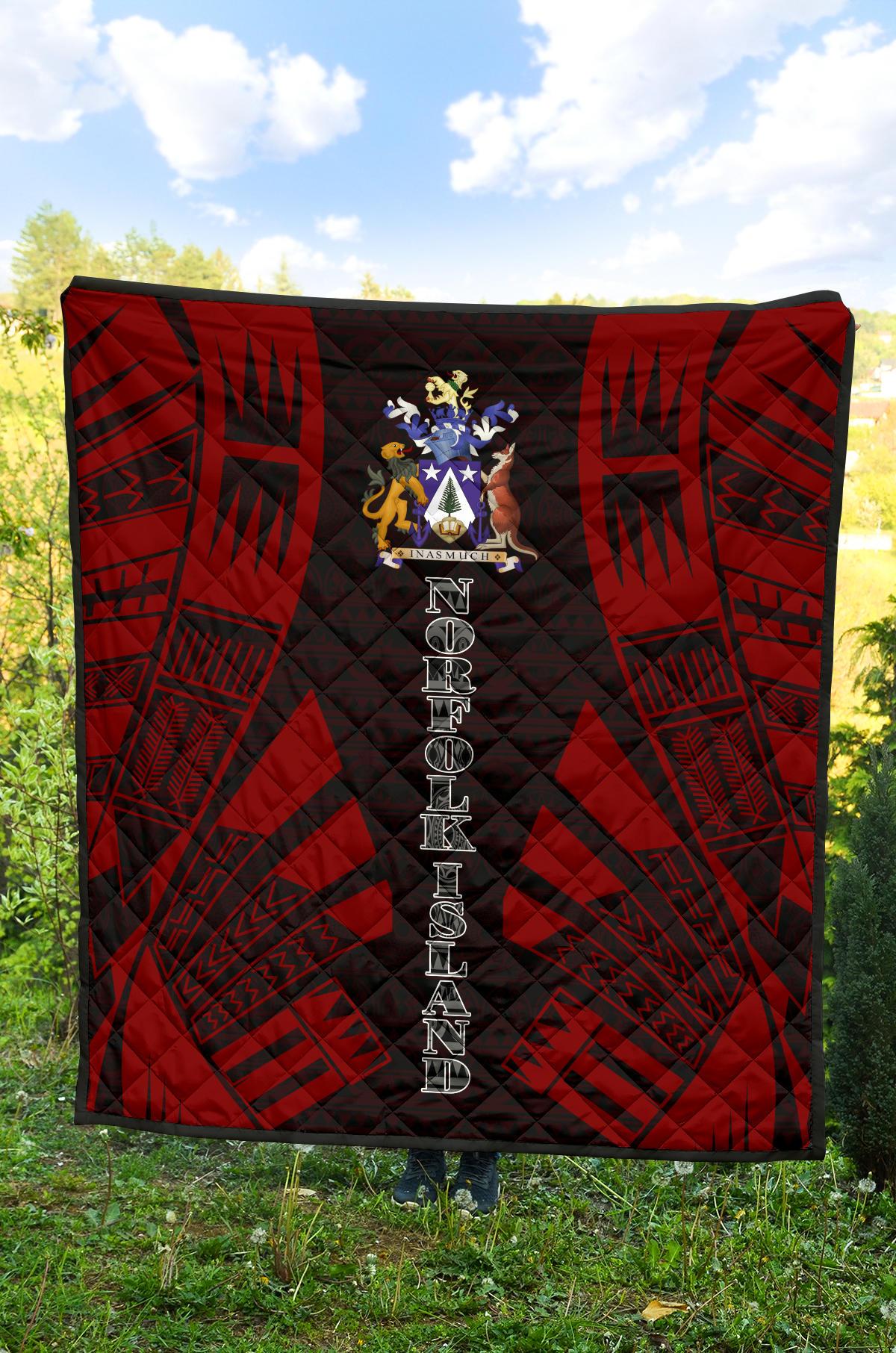 Norfolk Island Premium Quilt - Norfolk Island Coat Of Arms Polynesian Red Tattoo - Polynesian Pride