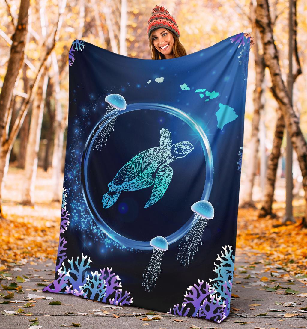 Hawaii Tutle Jellyfish Coral Galaxy Premium Blanket - Polynesian Pride
