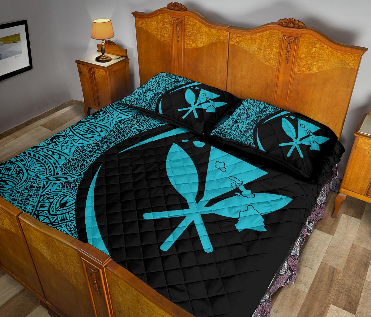 Hawaii Kanaka Polynesian Quilt Bed Set - Circle Style Blue - Polynesian Pride