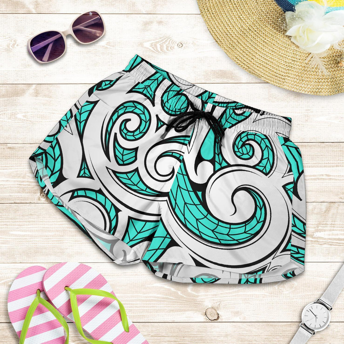 Polynesian Maori Ethnic Ornament Turquoise Women's Short - Polynesian Pride