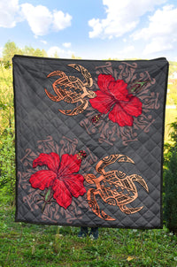 Hawaii Turtle Hibiscus Polynesian Premium Quilt - Khoi Style - AH - Polynesian Pride