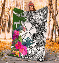 Wallis And Futuna Premium Blanket White - Turtle Plumeria Banana Leaf - Polynesian Pride