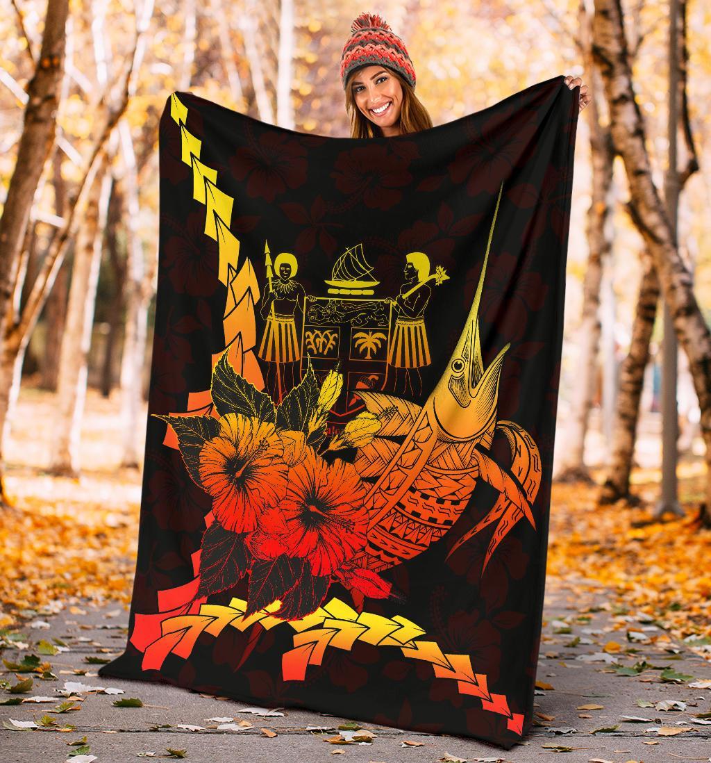 Fiji Polynesian Premium Blanket - Swordfish With Hibiscus - Polynesian Pride