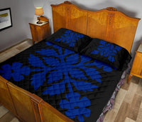 Hawaiian Quilt Bed Set Royal Pattern - Black And Blue - B2 Style - Polynesian Pride