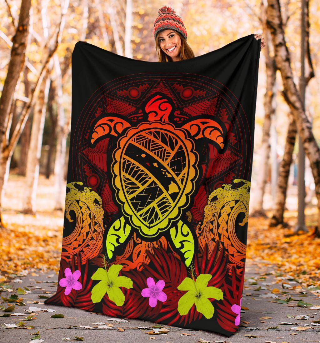 Hawaii Turtle Polynesian Red Premium Blanket - Kuly Style - Polynesian Pride