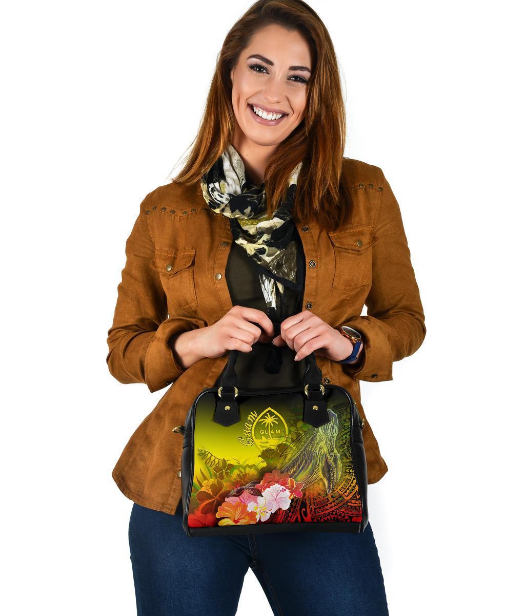 Guam Shoulder Handbag - Humpback Whale with Tropical Flowers (Yellow) - Polynesian Pride