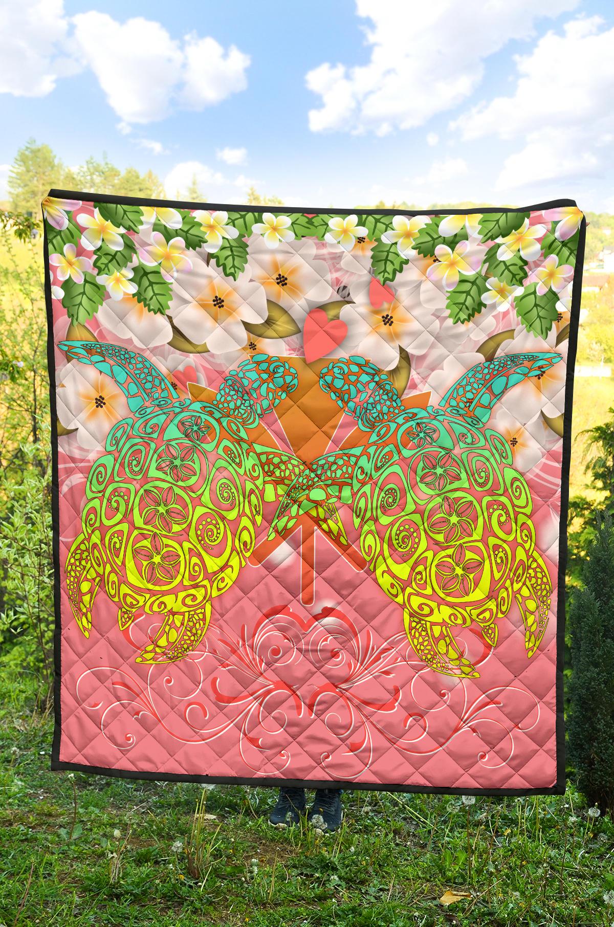 Hawaii Turtle Couple Plumeria Valentine Pattern Premium Quilt - Bond Style - AH - Polynesian Pride