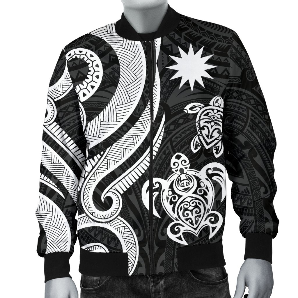Nauru Men's Bomber Jacket - White Tentacle Turtle - Polynesian Pride