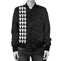 Hawaii Kakau Polynesian Anchor Women's Bomber Jacket - White - Polynesian Pride