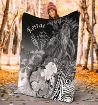 Kosrae Premium Blanket - Humpback Whale with Tropical Flowers (White) - Polynesian Pride