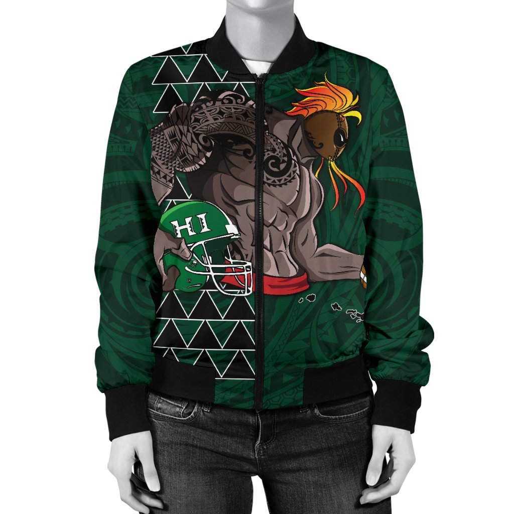 Kakau Hawaii Warrior Football Women's Bomber Jacket AH - Polynesian Pride