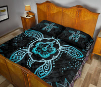 Hawaii Quilt Bed Set - Turtle Hibiscus Blue Quilt Bed Set - Polynesian Pride