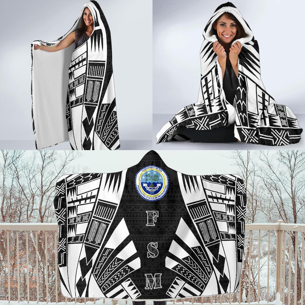 Federated States of Micronesia Hooded Blanket - Polynesian Tattoo Black - Polynesian Pride