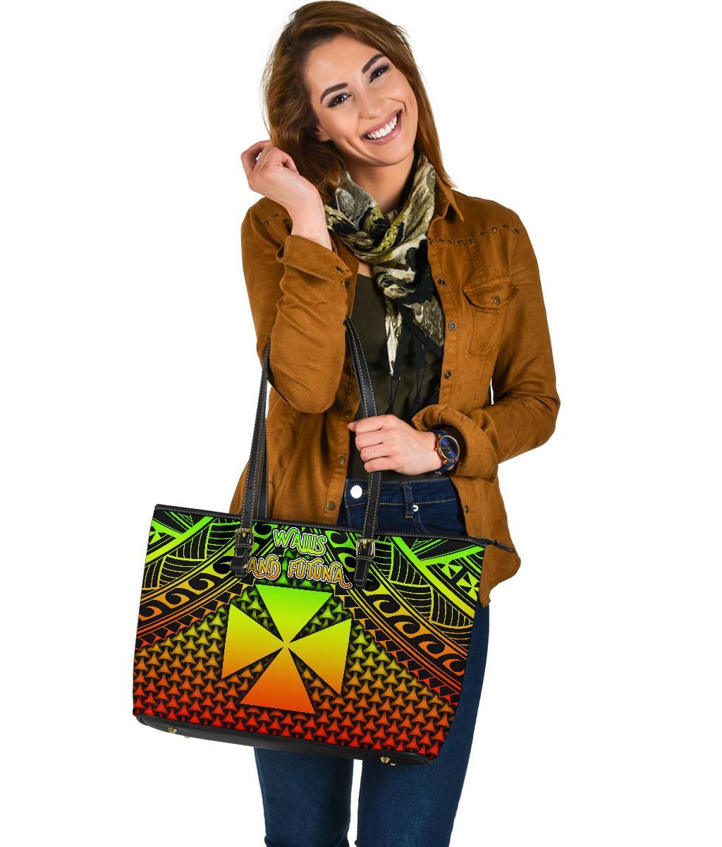 Polynesian Wallis and Futuna Leather Tote Bag - Reggae Vintage Polynesian Patterns - Polynesian Pride