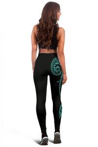 Cook Islands State Tattoo Swirly Turquoise Polynesian Women's Leggings - Polynesian Pride