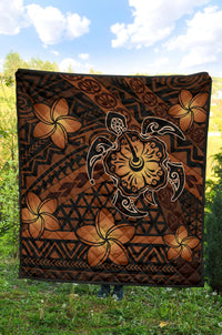 Hawaii Mix Polynesian Turtle Plumeria Premium Quilt - AH - Nick Style - Orange - Polynesian Pride