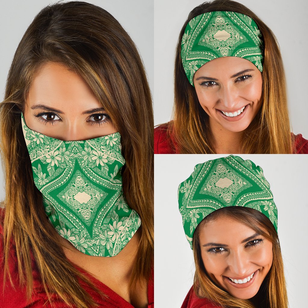 Polynesian Plumeria Mix Green Bandana 3 - Pack Green One Size - Polynesian Pride