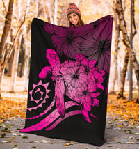 Hawaii Turtle Hibiscus Polynesian Vintage Premium Blanket - Pink - Polynesian Pride