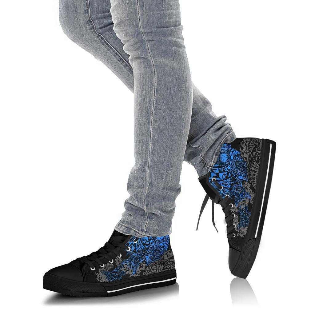 Samoa Polynesian High Top Shoes - Blue Turtle Flowing - Polynesian Pride