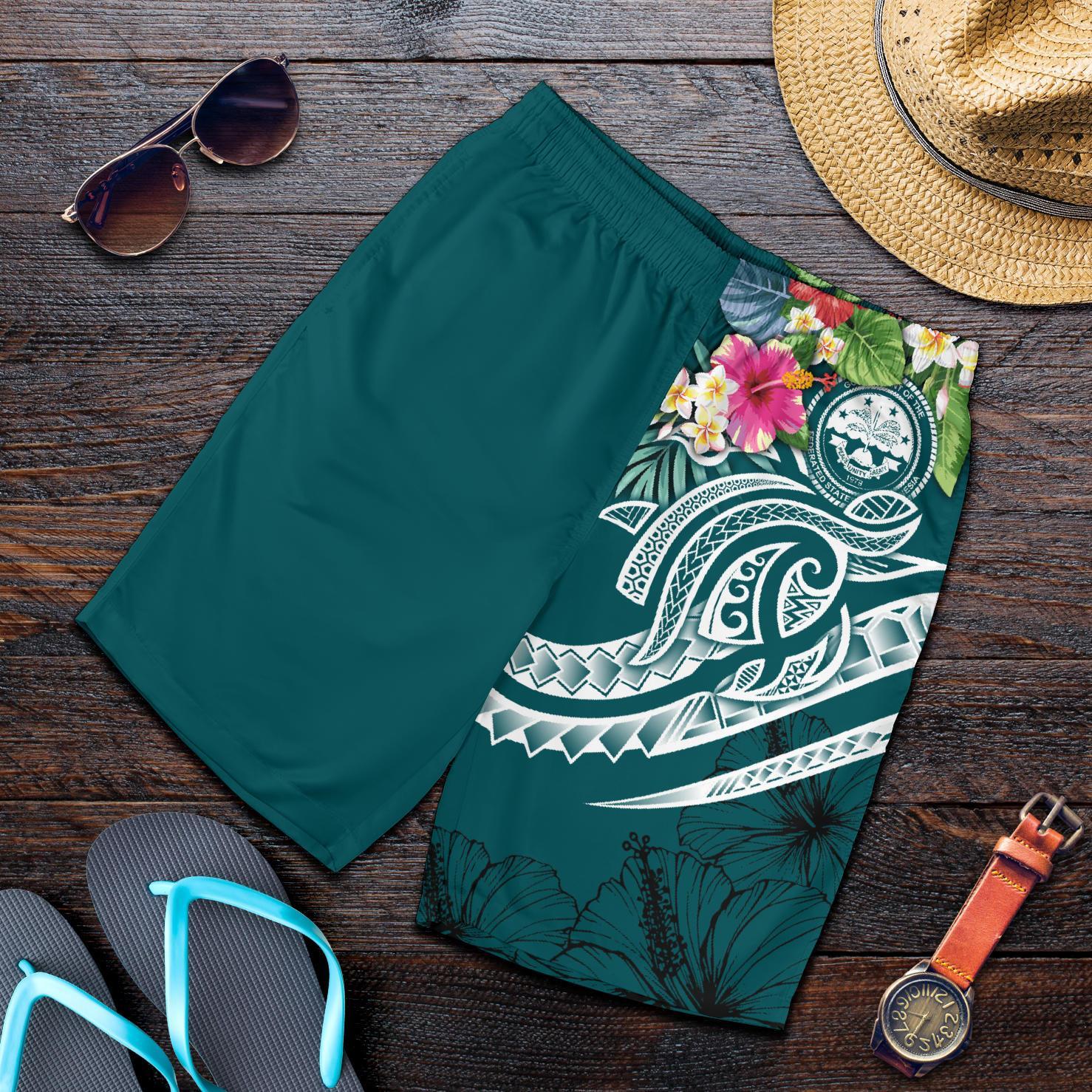 FSM Polynesian Men's Shorts - Summer Plumeria (Turquoise) Turquoise - Polynesian Pride