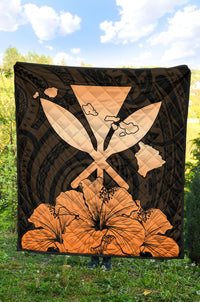 Hawaiian Kanaka Premium Quilt Hibiscus Polynesian Love Orange - Polynesian Pride