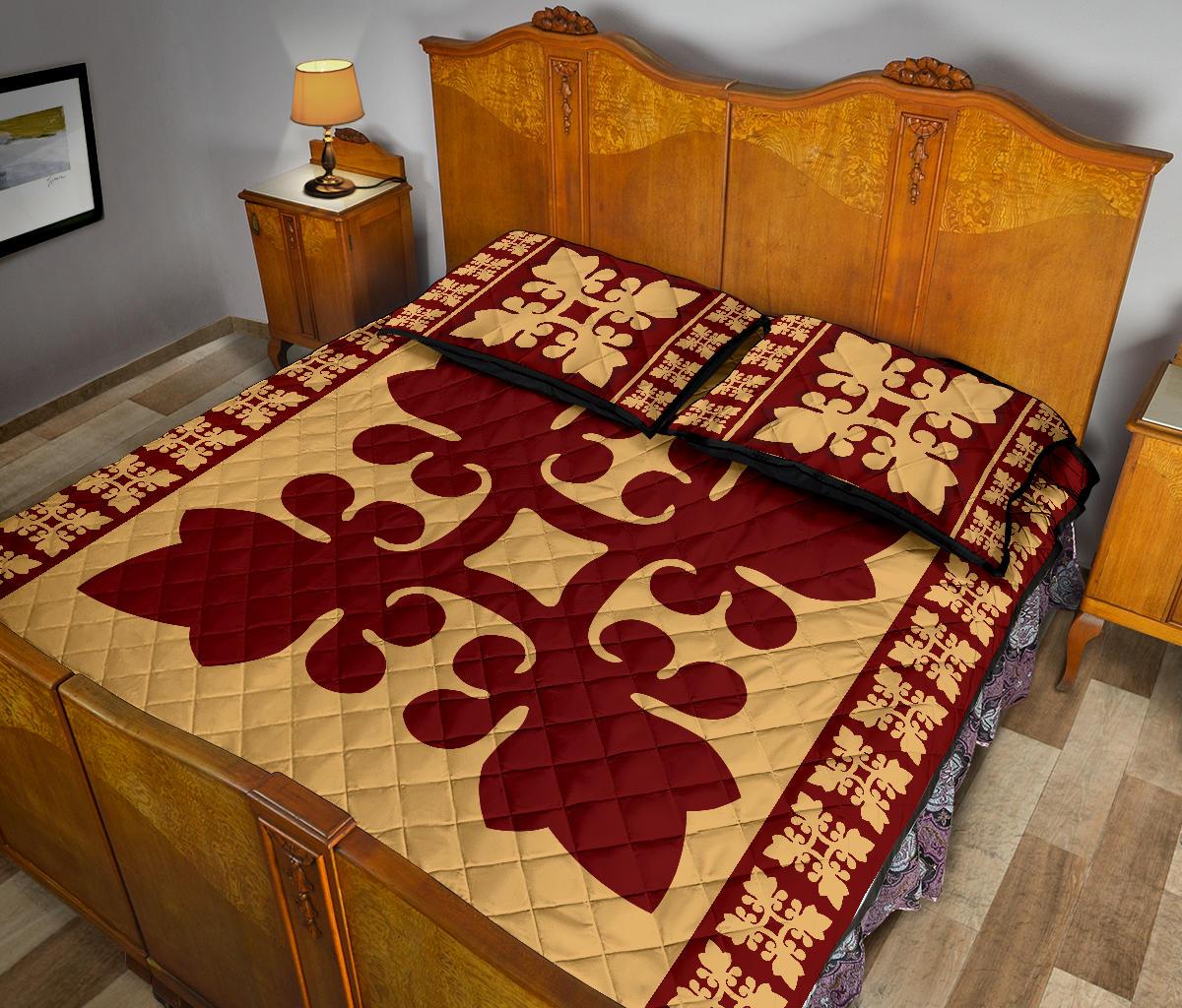 Hawaiian Quilt Pattern Flower Buds Quilt Bed Set - Polynesian Pride