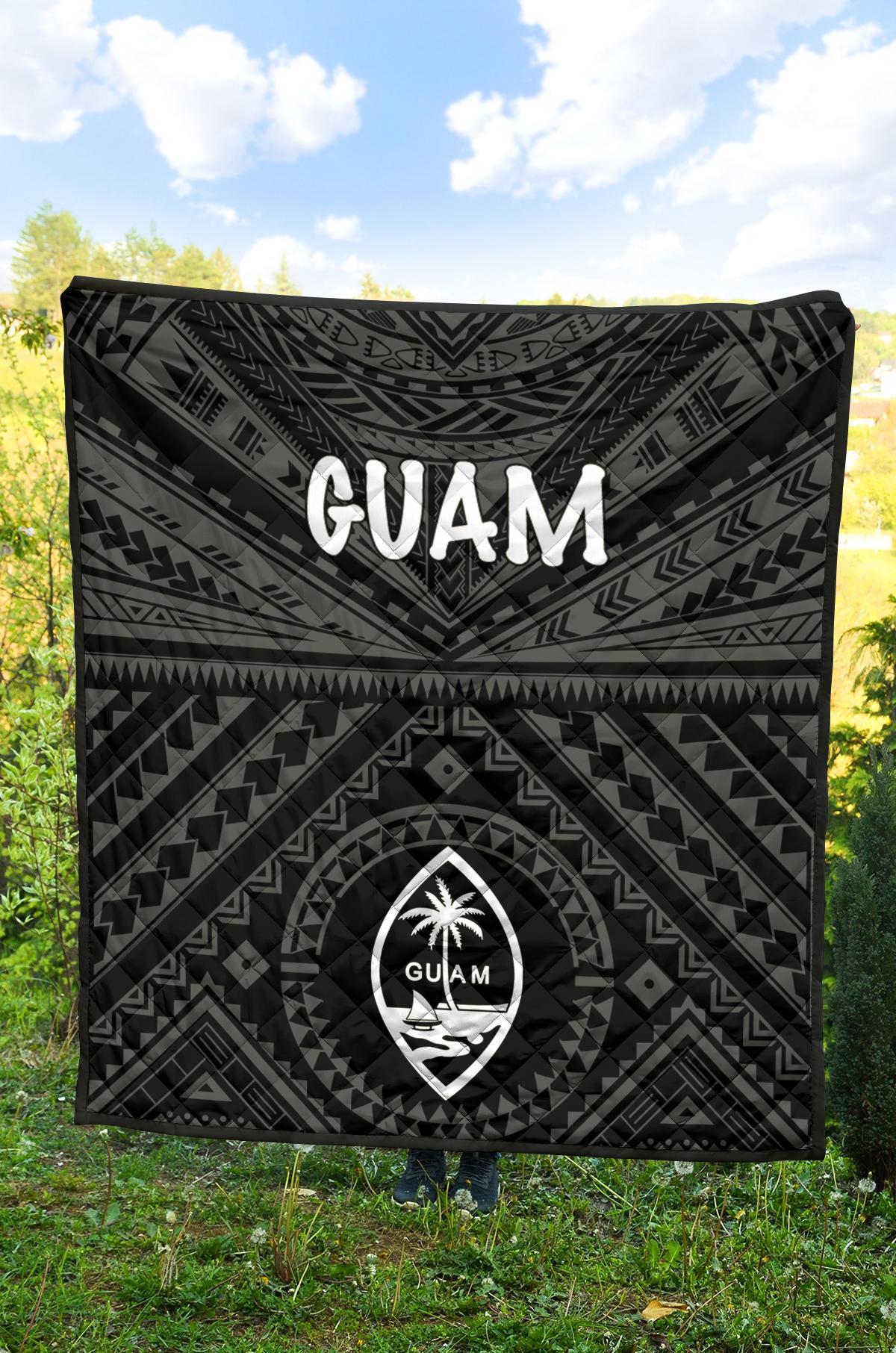 Guam Premium Quilt - Guam Seal With Polynesian Tattoo Style (Black) - Polynesian Pride