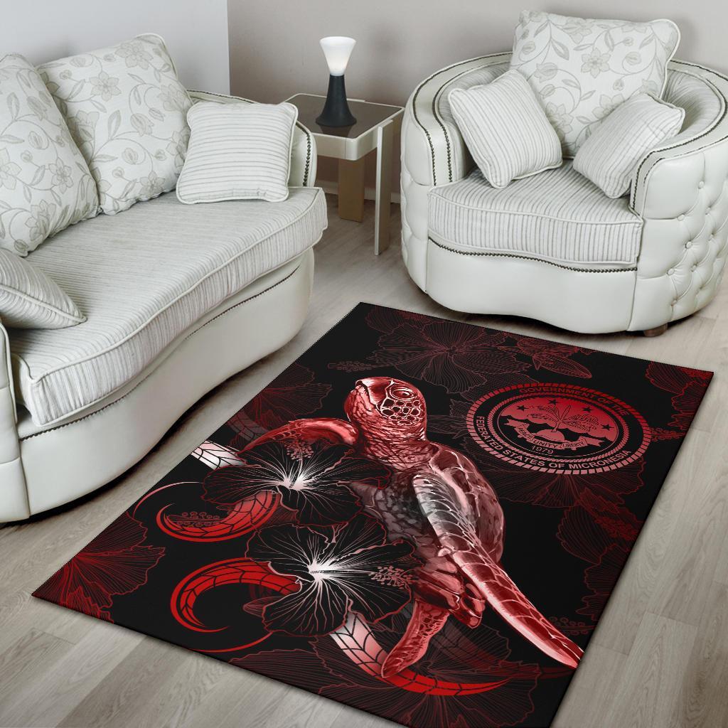 Federated States of Micronesia Polynesian Area Rugs - Turtle With Blooming Hibiscus Red - Polynesian Pride