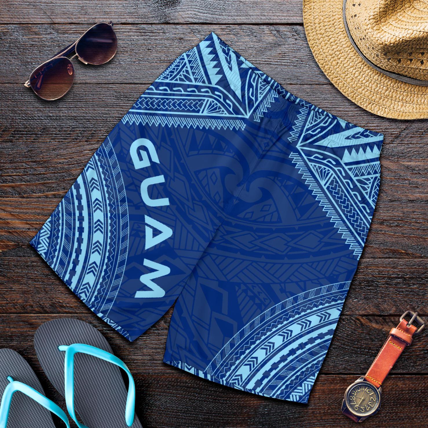 Guam Men's Shorts - Polynesian Chief Flag Version Blue - Polynesian Pride