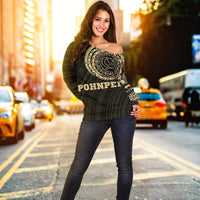 Pohnpei in My Heart Tattoo Style Off Shoulder Sweater A7 - Polynesian Pride