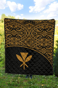 Hawaii Polynesian Premium Quilt - Yellow Kanaka Maoli Curve Version - Polynesian Pride