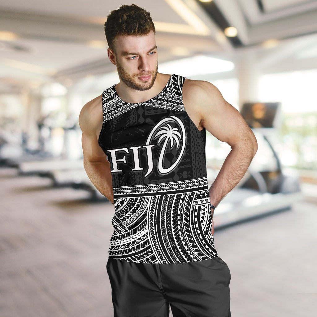Fiji Rugby Polynesian Patterns Men's Tank Top White - Polynesian Pride