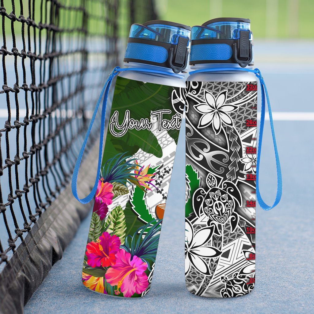 Pohnpei Custom Personalised Hydro Tracking Bottle White - Turtle Plumeria Banana Leaf - Polynesian Pride