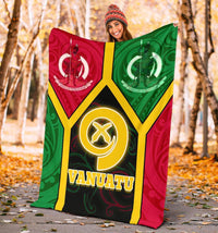 Vanuatu Polynesian Premium Blanket - Vanuatu Flag and Coat Of Arms - Polynesian Pride