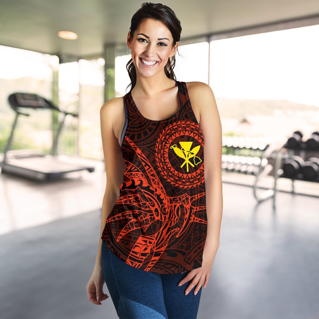 Hawaii Women's Racerback Tank Polynesian Kanaka Map Hawaiian Racerback - Orange - TT Style - Polynesian Pride