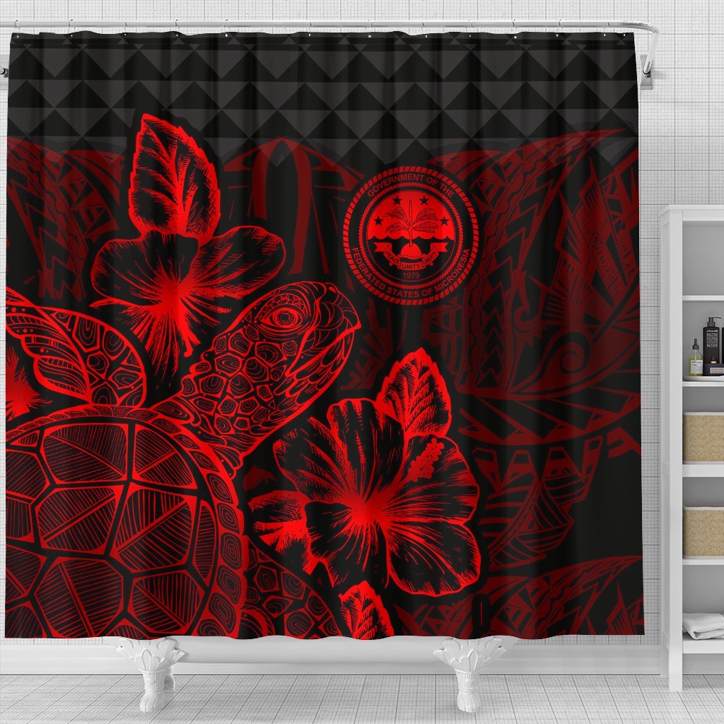 Federated States Of Micronesia Shower Curtain Turtle Hibiscus Red - Polynesian Pride