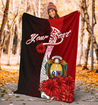 Nauru Polynesian Custom Personalised Premium Blanket - Coat Of Arm With Hibiscus - Polynesian Pride