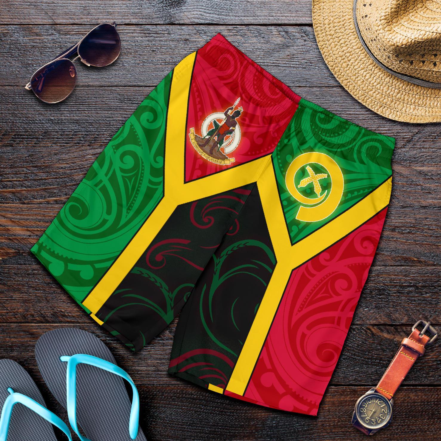 Polynesian Vanuatu Custom Personalised Men's Shorts - Vanuatu Flag and Coat Of Arms Reggae - Polynesian Pride