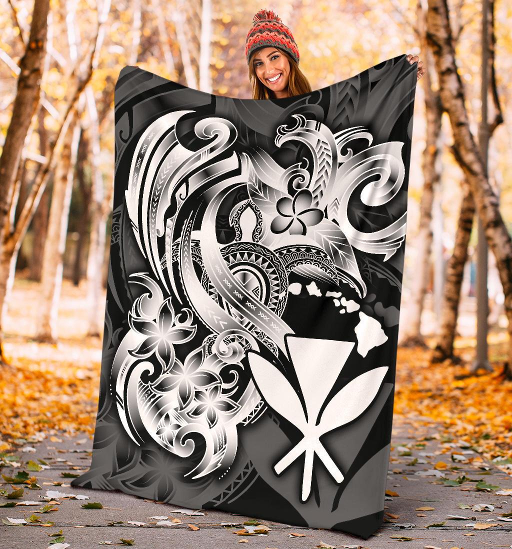 Polynesian Hawaii All Over Premium Blanket - Kanaka Maoli White Turtle - Polynesian Pride