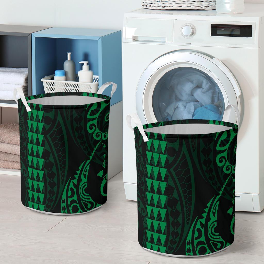 Kakau Polynesian Map Hawaii Laundry Basket Green AH - Polynesian Pride