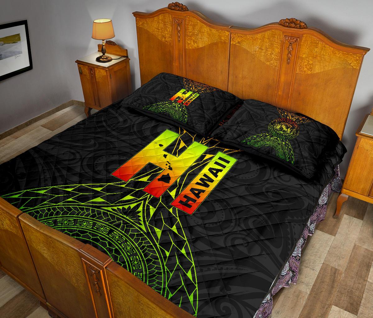 Hawaii Quilt Bed Set - Hawaii Map Polynesian Style - Polynesian Pride