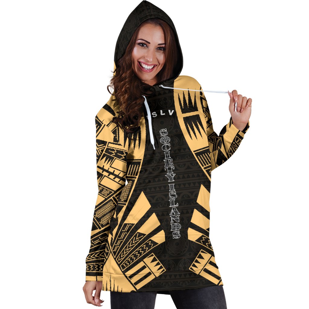 Society Islands Hoodie Dress - Polynesian Tattoo Gold - Polynesian Pride