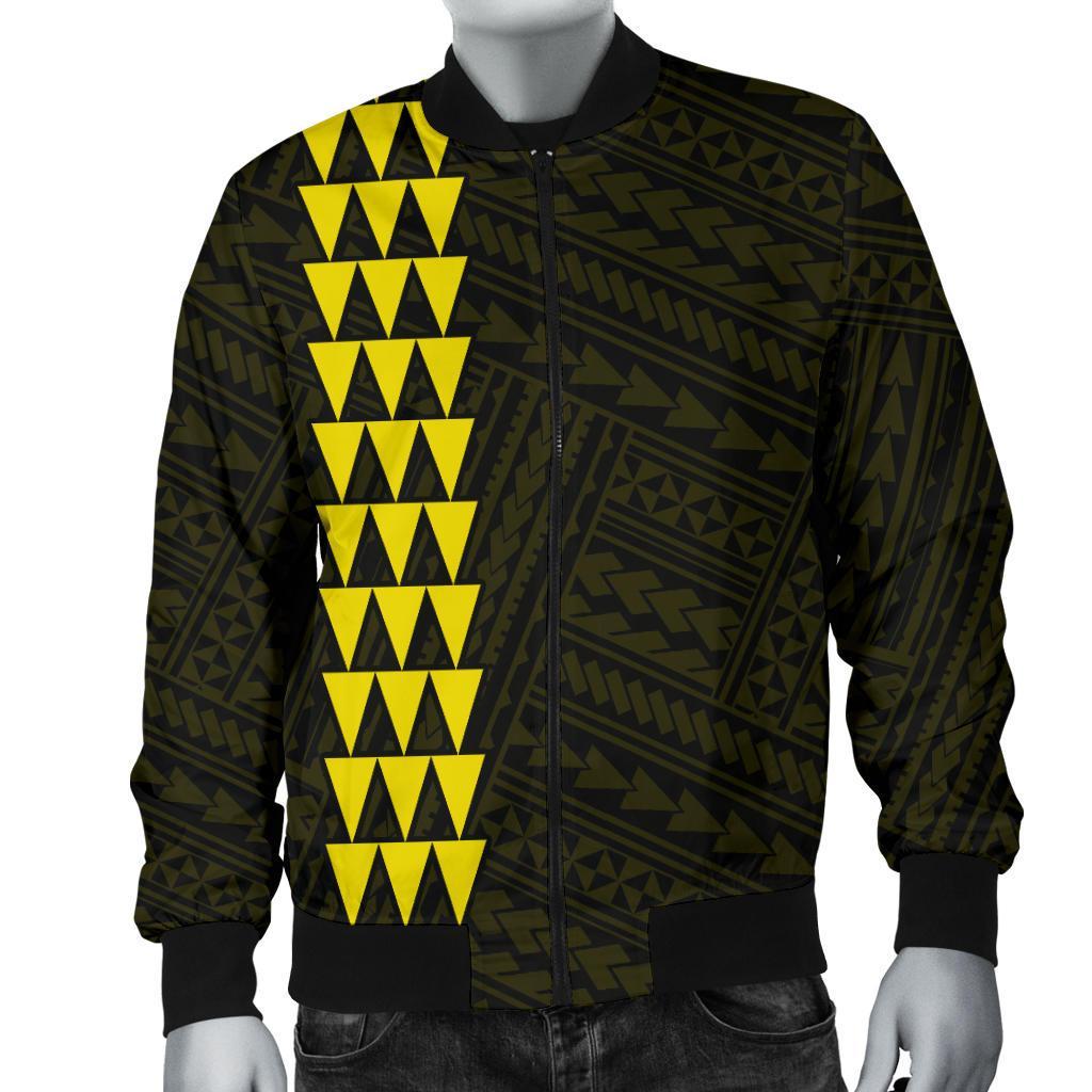 Hawaii Kakau Polynesian Anchor Map Men's Bomber Jacket - Yellow - Polynesian Pride