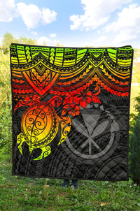 Hawaii Polynesian Premium Quilt - Kanaka Maoli & Reggae Turtle Hibiscus - Polynesian Pride