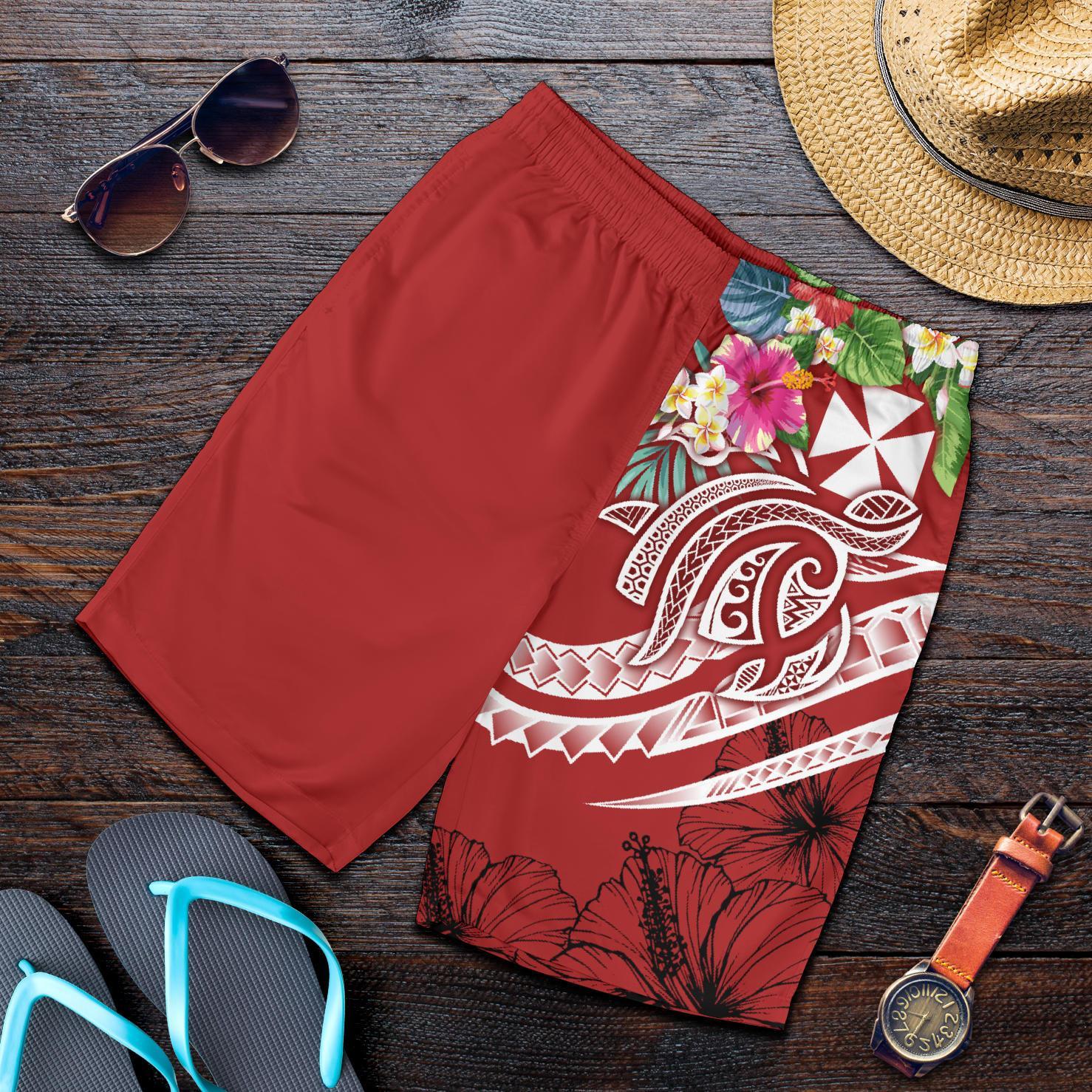 Wallis and Futuna Polynesian Men's Shorts - Summer Plumeria (Red) Red - Polynesian Pride