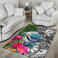 Federated States of Micronesia Area Rug White - Turtle Plumeria Banana Leaf - Polynesian Pride