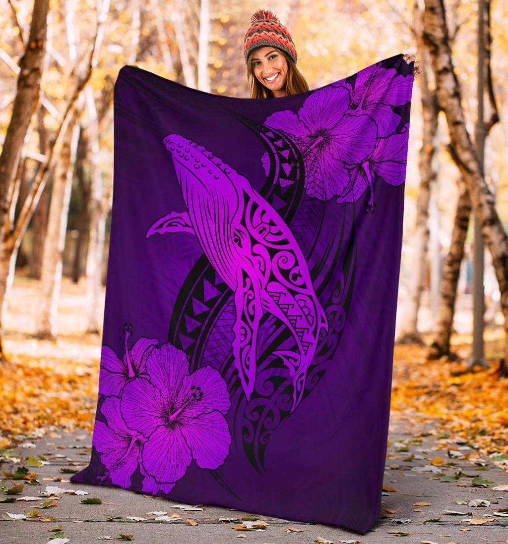 Hawaii Whale Swim Poly Purple Premium Blanket - Polynesian Pride